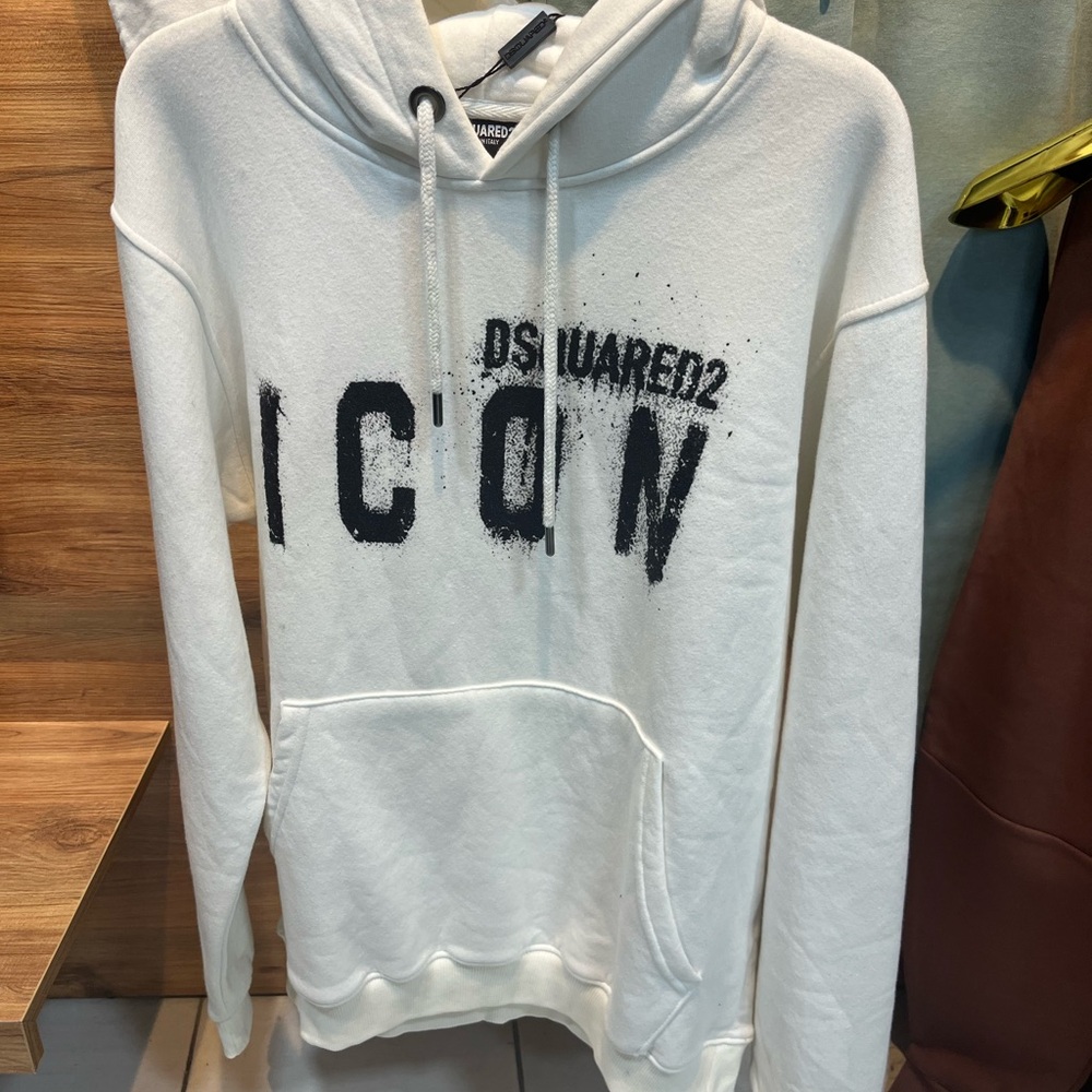 DSQUARED2 Ecru Hoodie with Bold Print